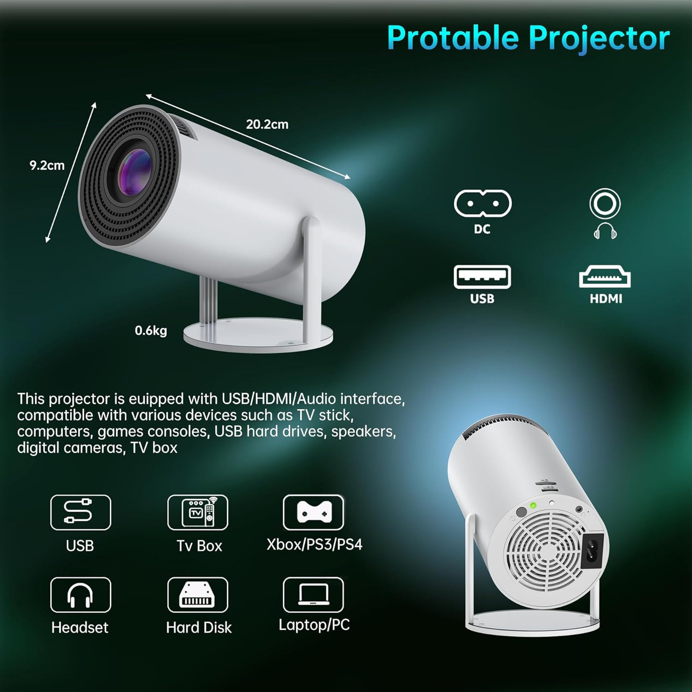 "XuanPad 1080P Smart Projectors - Electric Focus, WiFi 6, Bluetooth, Portable & Rotatable Video Quality"